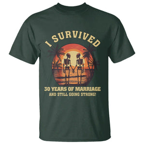 30th Wedding Anniversary T Shirt I Survived 30 Years Of Marriage And Still Going Strong Skeleton Couple Hold Hand TS09 Dark Forest Green Printyourwear