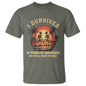 30th Wedding Anniversary T Shirt I Survived 30 Years Of Marriage And Still Going Strong Skeleton Couple Hold Hand TS09 Military Green Printyourwear