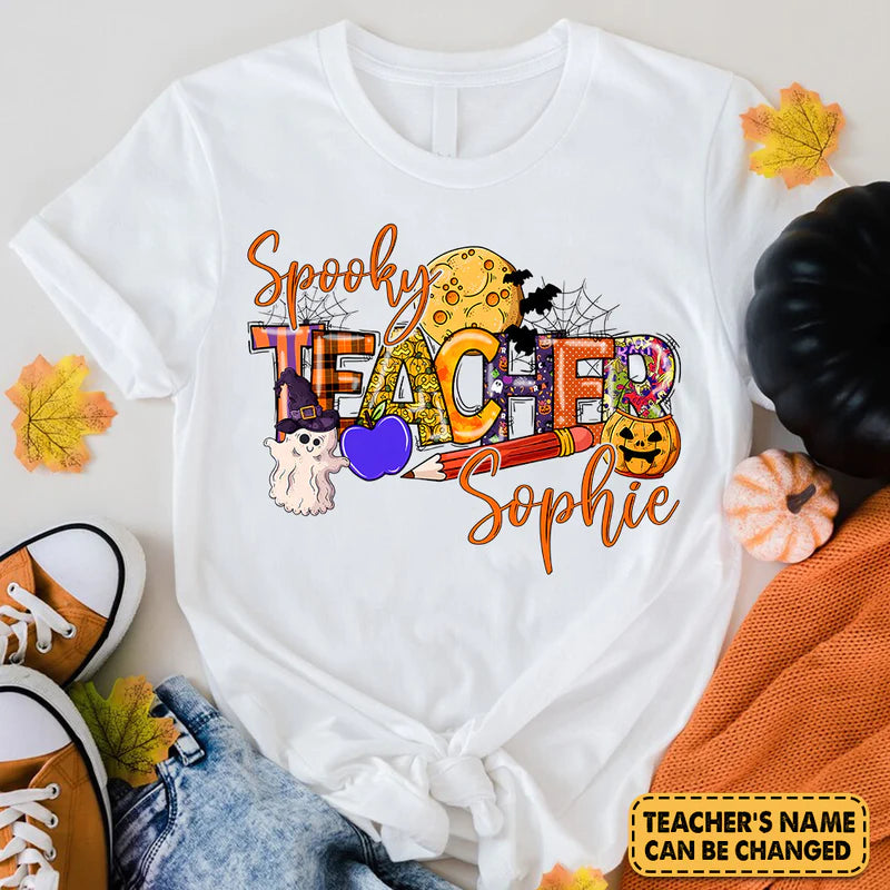 Personalized Spooky Teacher Teacher Name Halloween Shirt For Teacher T Shirt CTM Youth Custom - Printyourwear