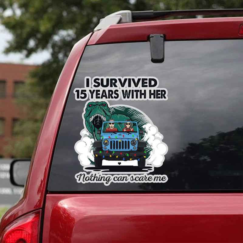 Personalized JP Decal I Survived Years With Him, Her Nothing Can Scare Me Couple On JP Christmas CTM package 13x13cm Custom - Printyourwear