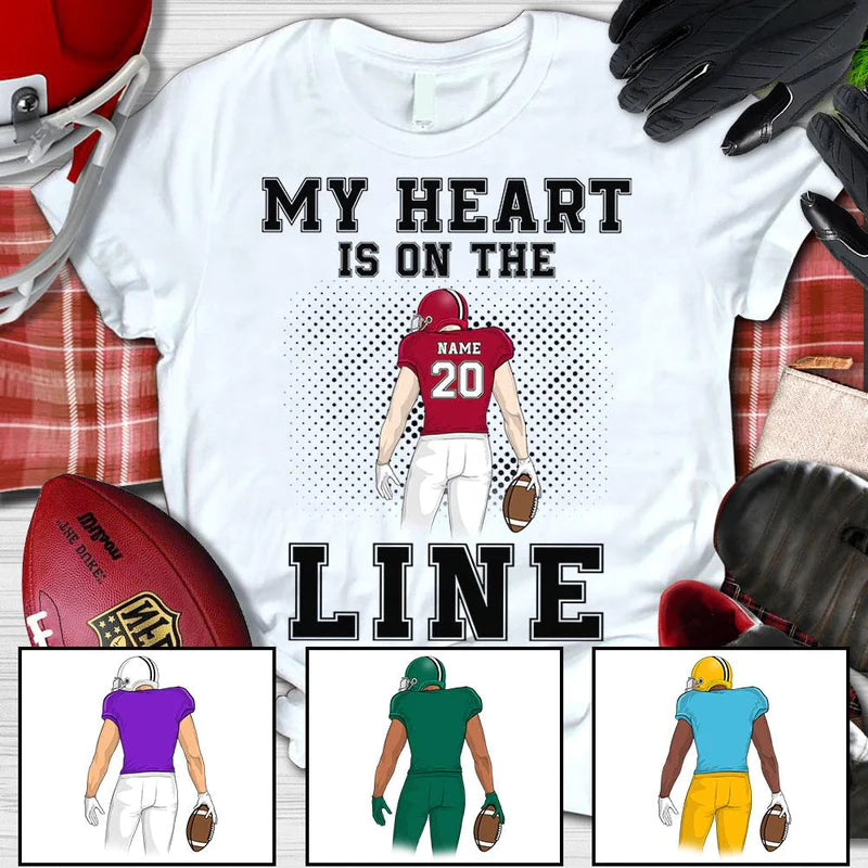 Personalized Rugby Football My heart Is On The Line T Shirt CTM Youth Custom - Printyourwear