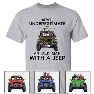 Custom Jeep Shirts, Never Underestimate An Old Man Old Lady With A Jeep Dog Jeep Cat Apparel CTM00 Custom - Printyourwear