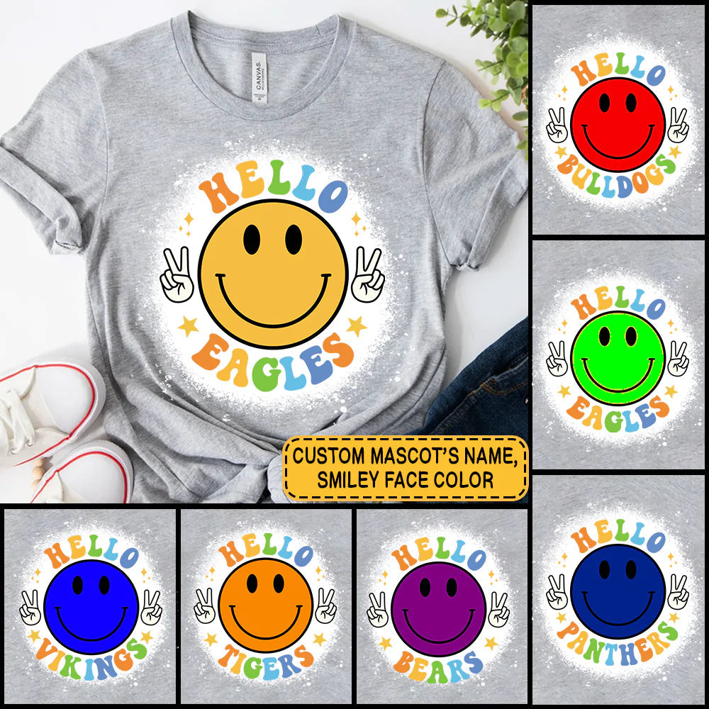 Personalized Hello School Mascot School Spirit Smiley Face T Shirt CTM Youth Custom - Printyourwear