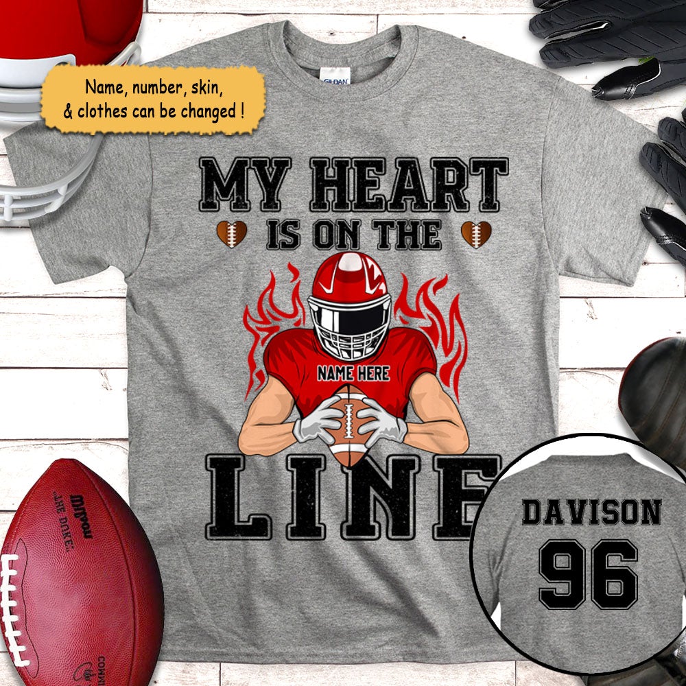 Personalized My Heart Is On The Line Football Mom T Shirt CTM Youth Custom - Printyourwear