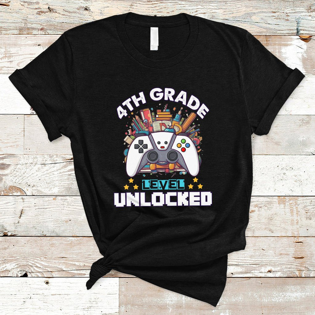 4th Grade T Shirt Fourth Level Unlocked Video Game Level Up Back To School TS02 Black Printyourwear