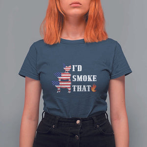 4th Of July BBQ T Shirt For Women I'd Smoke That Barbecue Cook Pitmaster Grill Chef TS11 Navy Print Your Wear