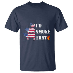 4th Of July BBQ T Shirt I'd Smoke That Barbecue Cook Pitmaster Grill Chef TS11 Navy Print Your Wear