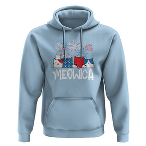 4th Of July Cat Lover Hoodie Meowica Patriotic American Flag Fireworks TS09 Light Blue Print Your Wear