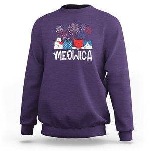 4th Of July Cat Lover Sweatshirt Meowica Patriotic American Flag Fireworks TS09 Purple Print Your Wear