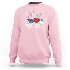 4th Of July Cat Lover Sweatshirt Meowica Patriotic American Flag Fireworks TS09 Light Pink Print Your Wear