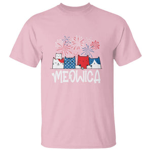 4th Of July Cat Lover T Shirt Meowica Patriotic American Flag Fireworks TS09 Light Pink Print Your Wear