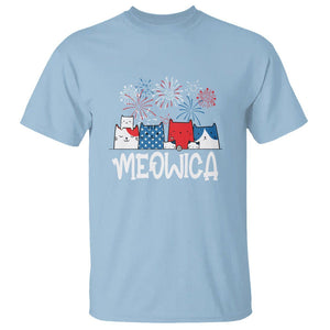 4th Of July Cat Lover T Shirt Meowica Patriotic American Flag Fireworks TS09 Light Blue Print Your Wear