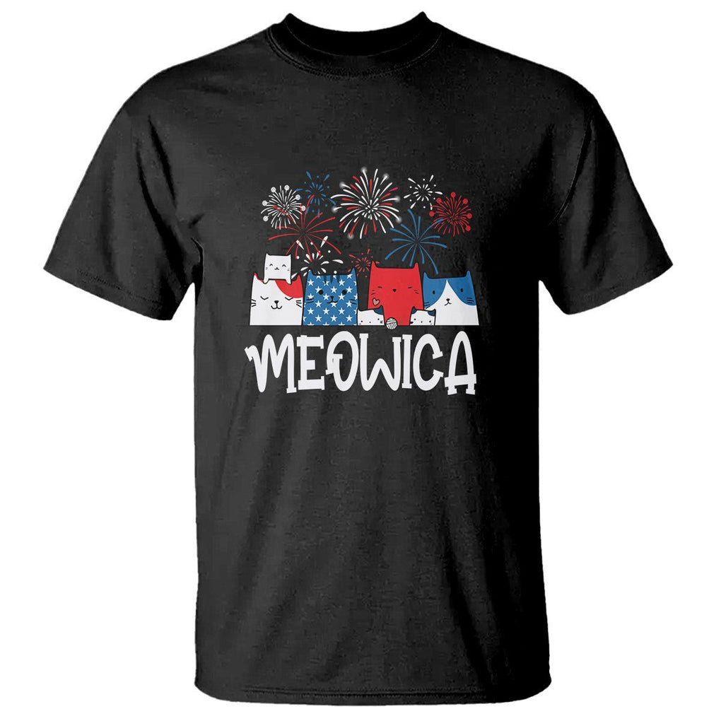 4th Of July Cat Lover T Shirt Meowica Patriotic American Flag Fireworks TS09 Black Print Your Wear