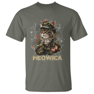 4th Of July Cat Lover T Shirt Meowica Patriotic US Army Cat TS09 Military Green Print Your Wear