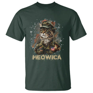 4th Of July Cat Lover T Shirt Meowica Patriotic US Army Cat TS09 Dark Forest Green Print Your Wear