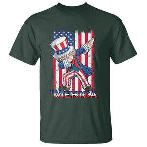 4th of July Dabbing Uncle Sam T Shirt Merica American Flag TS02 Dark Forest Green Print Your Wear