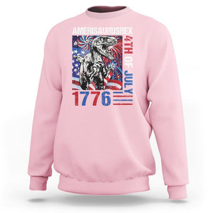 4th Of July Dinosaur Sweatshirt Amerisaurus Fireworks Patriotic Independence Day TS09 Light Pink Print Your Wear