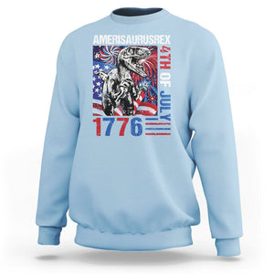 4th Of July Dinosaur Sweatshirt Amerisaurus Fireworks Patriotic Independence Day TS09 Light Blue Print Your Wear