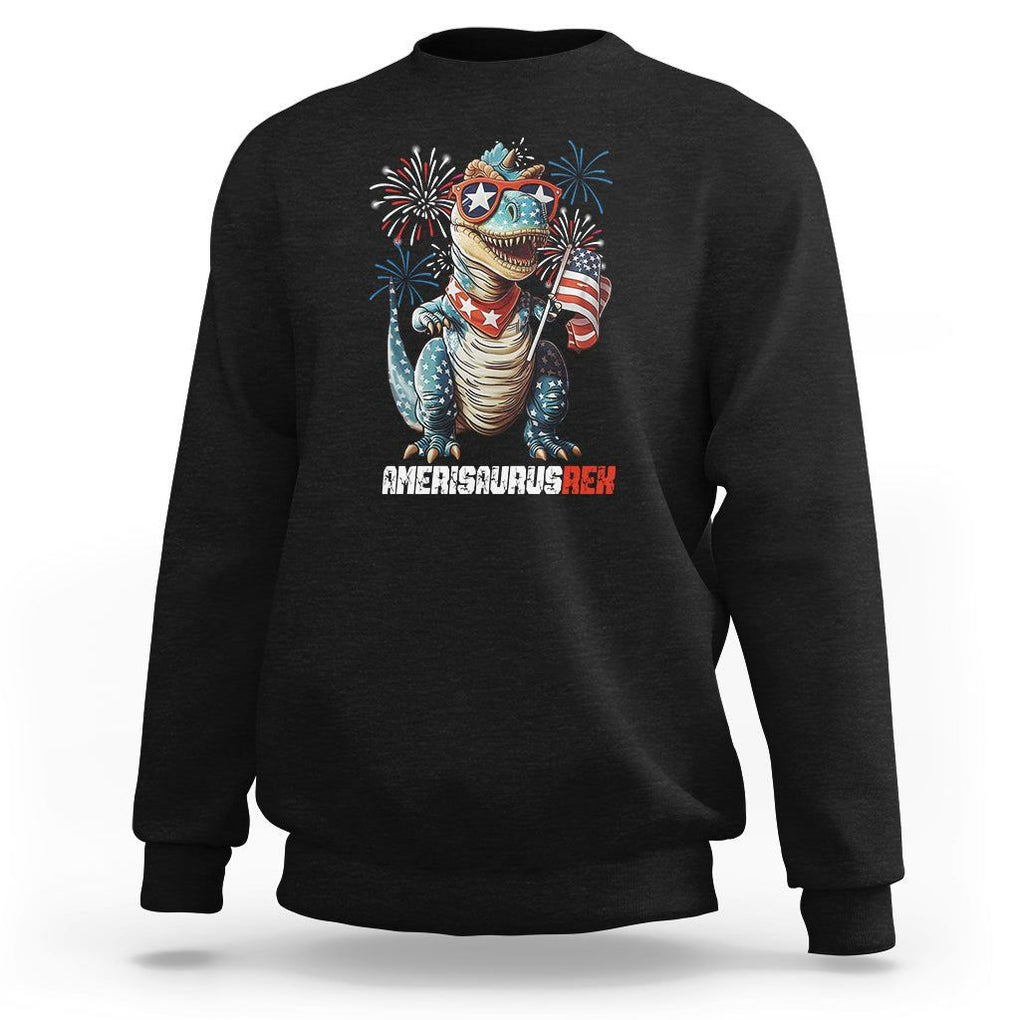 4th Of July Dinosaur Sweatshirt Amerisaurus Fireworks Patriotic Independence Day TS09 Black Print Your Wear