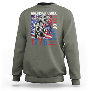 4th Of July Dinosaur Sweatshirt Amerisaurus Fireworks Patriotic Independence Day TS09 Military Green Print Your Wear