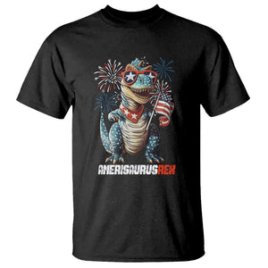 4th Of July Dinosaur T Shirt Amerisaurus Fireworks Patriotic Independence Day TS09 Black Print Your Wear