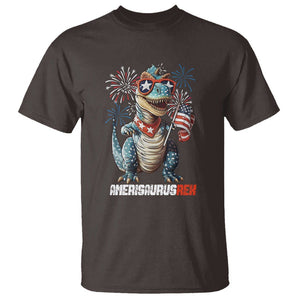 4th Of July Dinosaur T Shirt Amerisaurus Fireworks Patriotic Independence Day TS09 Dark Chocolate Print Your Wear