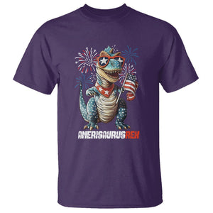 4th Of July Dinosaur T Shirt Amerisaurus Fireworks Patriotic Independence Day TS09 Purple Print Your Wear