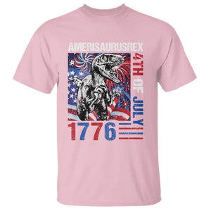 4th Of July Dinosaur T Shirt Amerisaurus Fireworks Patriotic Independence Day TS09 Light Pink Print Your Wear