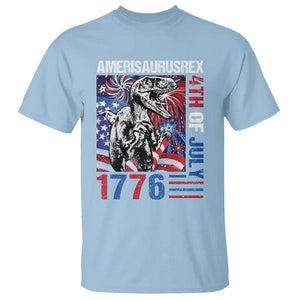 4th Of July Dinosaur T Shirt Amerisaurus Fireworks Patriotic Independence Day TS09 Light Blue Print Your Wear