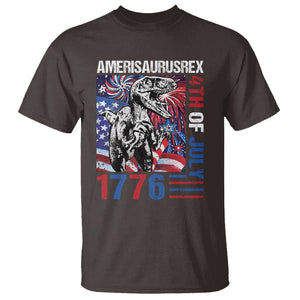 4th Of July Dinosaur T Shirt Amerisaurus Fireworks Patriotic Independence Day TS09 Dark Chocolate Print Your Wear