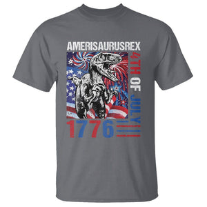 4th Of July Dinosaur T Shirt Amerisaurus Fireworks Patriotic Independence Day TS09 Charcoal Print Your Wear