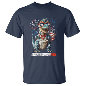 4th Of July Dinosaur T Shirt Amerisaurus Fireworks Patriotic Independence Day TS09 Navy Print Your Wear