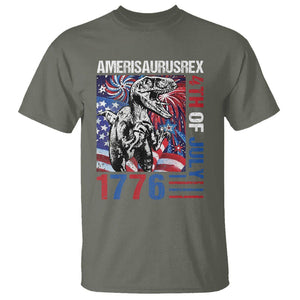 4th Of July Dinosaur T Shirt Amerisaurus Fireworks Patriotic Independence Day TS09 Military Green Print Your Wear