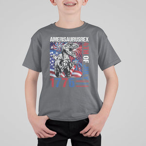 4th Of July Dinosaur T Shirt For Kid Amerisaurus Fireworks Patriotic Independence Day TS09 Charcoal Print Your Wear