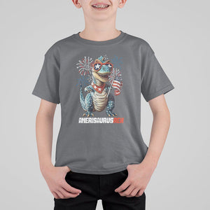 4th Of July Dinosaur T Shirt For Kid Amerisaurus Fireworks Patriotic Independence Day TS09 Charcoal Print Your Wear