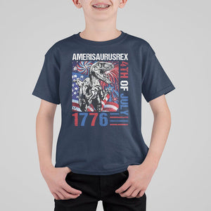 4th Of July Dinosaur T Shirt For Kid Amerisaurus Fireworks Patriotic Independence Day TS09 Navy Print Your Wear