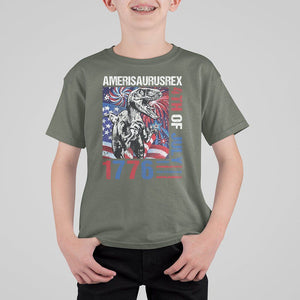 4th Of July Dinosaur T Shirt For Kid Amerisaurus Fireworks Patriotic Independence Day TS09 Military Green Print Your Wear