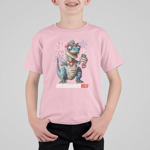 4th Of July Dinosaur T Shirt For Kid Amerisaurus Fireworks Patriotic Independence Day TS09 Light Pink Print Your Wear