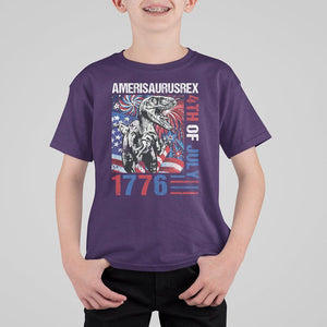 4th Of July Dinosaur T Shirt For Kid Amerisaurus Fireworks Patriotic Independence Day TS09 Purple Print Your Wear