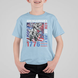 4th Of July Dinosaur T Shirt For Kid Amerisaurus Fireworks Patriotic Independence Day TS09 Light Blue Print Your Wear