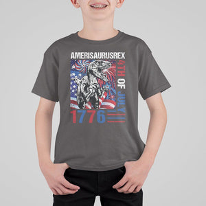 4th Of July Dinosaur T Shirt For Kid Amerisaurus Fireworks Patriotic Independence Day TS09 Dark Chocolate Print Your Wear