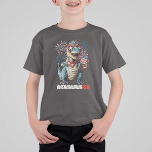 4th Of July Dinosaur T Shirt For Kid Amerisaurus Fireworks Patriotic Independence Day TS09 Dark Chocolate Print Your Wear