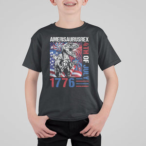 4th Of July Dinosaur T Shirt For Kid Amerisaurus Fireworks Patriotic Independence Day TS09 Black Print Your Wear