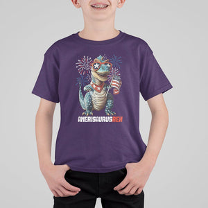 4th Of July Dinosaur T Shirt For Kid Amerisaurus Fireworks Patriotic Independence Day TS09 Purple Print Your Wear