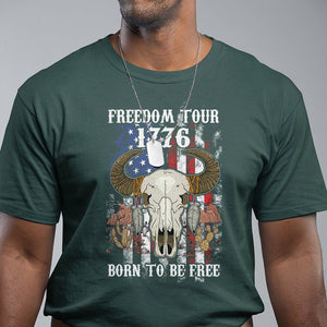 4th of July Freedom Tour T Shirt 1776 Born To Be Free Patriotic Buffalo Skull American Flag TS02 Dark Forest Green Print Your Wear