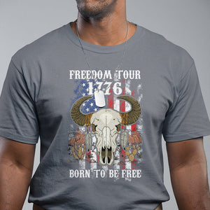 4th of July Freedom Tour T Shirt 1776 Born To Be Free Patriotic Buffalo Skull American Flag TS02 Charcoal Print Your Wear