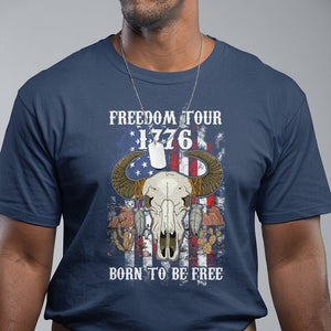 4th of July Freedom Tour T Shirt 1776 Born To Be Free Patriotic Buffalo Skull American Flag TS02 Navy Print Your Wear