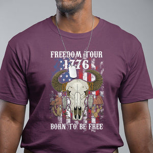 4th of July Freedom Tour T Shirt 1776 Born To Be Free Patriotic Buffalo Skull American Flag TS02 Maroon Print Your Wear