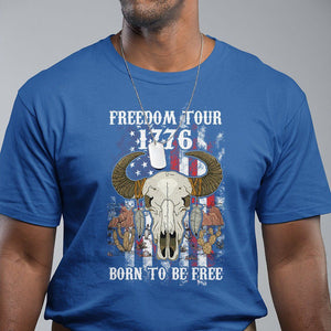 4th of July Freedom Tour T Shirt 1776 Born To Be Free Patriotic Buffalo Skull American Flag TS02 Royal Blue Print Your Wear