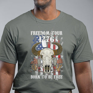 4th of July Freedom Tour T Shirt 1776 Born To Be Free Patriotic Buffalo Skull American Flag TS02 Military Green Print Your Wear